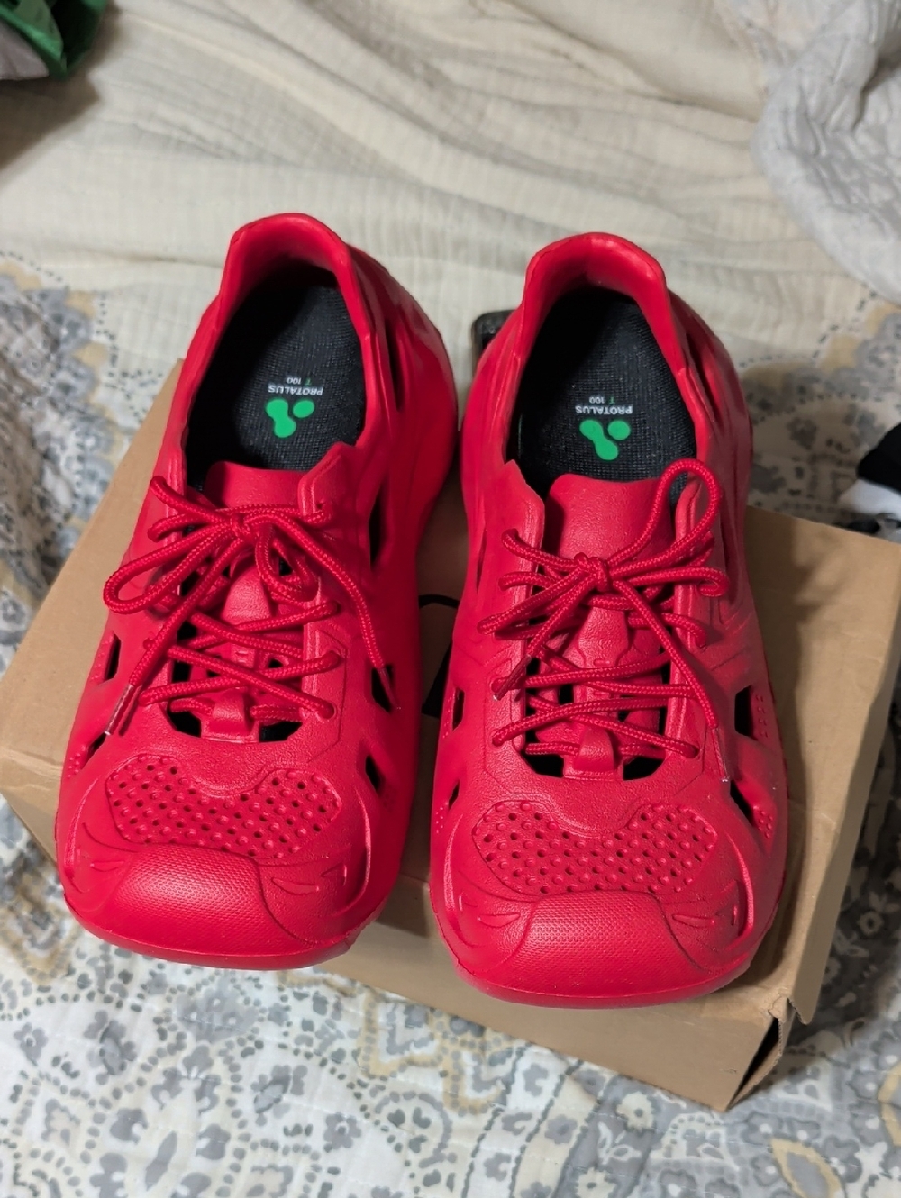 Bright Red Slip-On Athletic Shoes with Lace Detail